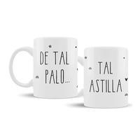 Wondernastic - Dúo de Tazas De tal palo tal astilla, 350 ml, Color Blanco, Cerámica, Aptas en Lavavajillas y Microondas, Conjunto para Parejas, Divertido y Original, Diseño Exclusivo