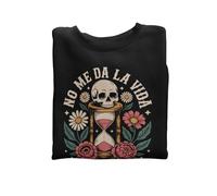 Wondernastic - Sudadera No me da la Vida, Talla M, Color Negro, Sin Capucha, Unisex, Apta para Lavadora, Divertido y Original, Diseño Exclusivo