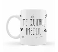 Wondernastic - Taza Te quiero, imb*cil, Capacidad 350 ml, Color Blanco, Taza de Cerámica, Apta para Lavavajillas y Microondas, Divertido y Original, Diseño Exclusivo