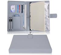 Wonderpool A4 PU Cuero 4 Anillos Combo de Escritura de Documentos Múltiples con Portapapeles Extraíble y Bolsillo Funcional para Organizador Oficina Viajes Escuela (Gris claro)