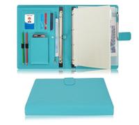 Wonderpool A4 PU Cuero 4 Anillos Combo de Escritura de Documentos Múltiples con Portapapeles Extraíble y Bolsillo Funcional para Organizador Oficina Viajes Escuela (Cian)