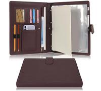 Wonderpool A4 PU Cuero 4 Anillos Combo de Escritura de Documentos Múltiples con Portapapeles Extraíble y Bolsillo Funcional para Organizador Oficina Viajes Escuela (Marrón)