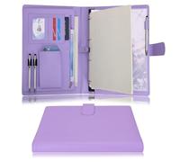 Wonderpool A4 PU Cuero 4 Anillos Combo de Escritura de Documentos Múltiples con Portapapeles Extraíble y Bolsillo Funcional para Organizador Oficina Viajes Escuela (Púrpura)