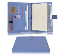 Wonderpool A4 PU Cuero 4 Anillos Combo de Escritura de Documentos Múltiples con Portapapeles Extraíble y Bolsillo Funcional para Organizador Oficina Viajes Escuela (Azul)