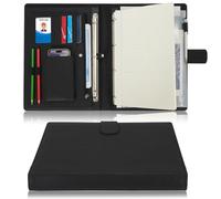 Wonderpool A4 PU Cuero 4 Anillos Combo de Escritura de Documentos Múltiples con Portapapeles Extraíble y Bolsillo Funcional para Organizador Oficina Viajes Escuela (Negro)