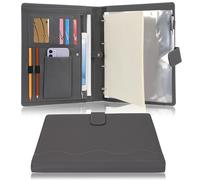 Wonderpool A4 PU Cuero 4 Anillos Combo de Escritura de Documentos Múltiples con Portapapeles Extraíble y Bolsillo Funcional para Organizador Oficina Viajes Escuela (Gris)