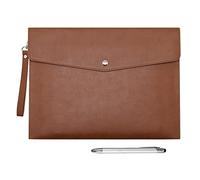 Wonderpool A4 PU cuero sobre documentos multifunción carpetas papelería bolsa - Archivo de cartera para organizador de cartas de papel y funda para tablet PC (Marrón)