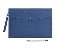 Wonderpool A4 PU cuero sobre documentos multifunción carpetas papelería bolsa - Archivo de cartera para organizador de cartas de papel y funda para tablet PC (Azul oscuro)