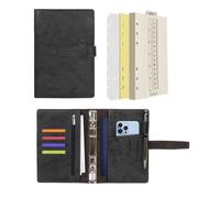Wonderpool A6 Carpeta de Cuero 6 Anillas Papel Punteado Organizador Recargable Cuaderno de Escritura y Funda con Múltiples Bolsillos Para Viajes de Estudio de Negocios (A6, Negro)
