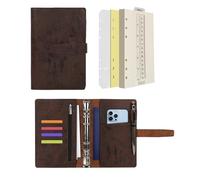 Wonderpool A6 Carpeta de Cuero 6 Anillas Papel Punteado Organizador Recargable Cuaderno de Escritura y Funda con Múltiples Bolsillos Para Viajes de Estudio de Negocios (A6, Café)