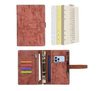 Wonderpool A6 Carpeta de Cuero 6 Anillas Papel Punteado Organizador Recargable Cuaderno de Escritura y Funda con Múltiples Bolsillos Para Viajes de Estudio de Negocios (A6, Marrón)