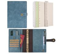Wonderpool Carpeta A5 Diario de Viaje Cuaderno Papel A Rayas Recargable Organizador de Presupuesto de Cuero con Bolígrafo para Oficina Escuela Planificación de Negocios Escritura (Azul claro, A5)