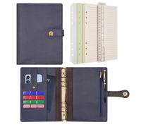 Wonderpool Carpeta A5 Diario de Viaje Cuaderno Papel A Rayas Recargable Organizador de Presupuesto de Cuero con Bolígrafo para Oficina Escuela Planificación de Negocios Escritura(Azul,A5)