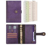 Wonderpool Carpeta A6 Diario de Viaje Cuaderno Papel A Rayas Recargable Organizador de Presupuesto de Cuero con Bolígrafo para Oficina Escuela Planificación de Negocios Escritura(Púrpura,A6)