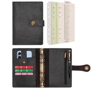 Wonderpool Carpeta A6 Diario de Viaje Cuaderno Papel A Rayas Recargable Organizador de Presupuesto de Cuero con Bolígrafo para Oficina Escuela Planificación de Negocios Escritura(Negro,A6)