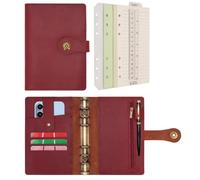 Wonderpool Carpeta A6 Diario de Viaje Cuaderno Papel A Rayas Recargable Organizador de Presupuesto de Cuero con Bolígrafo para Oficina Escuela Planificación de Negocios Escritura(Vino tinto,A6)