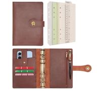 Wonderpool Carpeta A6 Diario de Viaje Cuaderno Papel A Rayas Recargable Organizador de Presupuesto de Cuero con Bolígrafo para Oficina Escuela Planificación de Negocios Escritura(Café,A6)