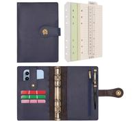 Wonderpool Carpeta A6 Diario de Viaje Cuaderno Papel A Rayas Recargable Organizador de Presupuesto de Cuero con Bolígrafo para Oficina Escuela Planificación de Negocios Escritura(Azul,A6)