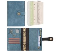 Wonderpool Carpeta A6 Diario de Viaje Cuaderno Papel A Rayas Recargable Organizador de Presupuesto de Cuero con Bolígrafo para Oficina Escuela Planificación de Negocios Escritura (Azul claro, A6)