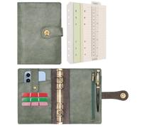 Wonderpool Carpeta A6 Diario de Viaje Cuaderno Papel A Rayas Recargable Organizador de Presupuesto de Cuero con Bolígrafo para Oficina Escuela Planificación de Negocios Escritura(Verde,A6)