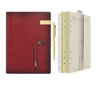 Wonderpool Carpeta de anillas de cuero para diario, cuaderno de papel recargable con forro de escritura, 6 anillos con blocs de notas para viajes de oficina y agenda (a-Vino rojo, A5)