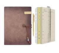 Wonderpool Carpeta de anillas de cuero para diario, cuaderno de papel recargable con forro de escritura, 6 anillos con blocs de notas para viajes de oficina y agenda de planes (a-Marrónrosa, A5)