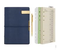 Wonderpool Carpeta de anillas de cuero para diario, cuaderno de papel recargable con forro de escritura, 6 anillos con blocs de notas para viajes de oficina y agenda de planes (b-Azul, A6)