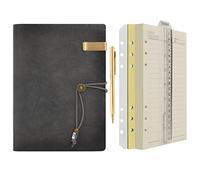 Wonderpool Carpeta de anillas de cuero para diario, cuaderno de papel recargable con forro de escritura, 6 anillos con blocs de notas para viajes de oficina y agenda de planes (a-Gris, A5)