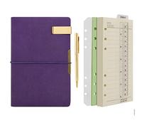 Wonderpool Carpeta de anillas de cuero para diario, cuaderno de papel recargable con forro de escritura, 6 anillos con blocs de notas para viajes de oficina y agenda de planes (b-Púrpura,A6)