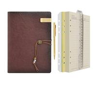 Wonderpool Carpeta de anillas de cuero para diario, cuaderno de papel recargable con forro de escritura, 6 anillos con blocs de notas para viajes de oficina y agenda de planes (a-Rojo marrón, A5)