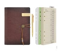 Wonderpool Carpeta de anillas de cuero para diario cuaderno de papel recargable con forro de escritura, 6 anillos con blocs de notas para viajes de oficina (a-Rojo marrón, A6)