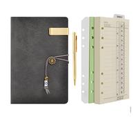 Wonderpool Carpeta de anillas de cuero para diario, cuaderno de papel recargable con forro de escritura, 6 anillos con blocs de notas para viajes de oficina y agenda de planes (a-Gris, A6)