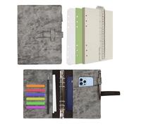 Wonderpool Carpeta de Cuero A5 6 Anillas Papel Punteado Organizador Recargable Cuaderno de Escritura y Funda con Múltiples Bolsillos Para Viajes de Estudio de Negocios (A5, Gris)