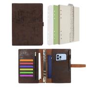 Wonderpool Carpeta de Cuero A5 6 Anillas Papel Punteado Organizador Recargable Cuaderno de Escritura y Funda con Múltiples Bolsillos Para Viajes de Estudio de Negocios (A5, Café)