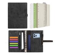 Wonderpool Carpeta de Cuero A5 6 Anillas Papel Punteado Organizador Recargable Cuaderno de Escritura y Funda con Múltiples Bolsillos Para Viajes de Estudio de Negocios (A5, Negro)