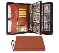 Wonderpool Carpeta de Tarjetas 9 Bolsillos - Contiene 540 Cartas | Cremallera Piel PU Álbum Sin Anillos con Bolsillos de Carga Lateral para MTG, TCG, Yugioh, Cartas Deportivas (Marrón)