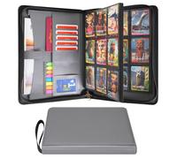 Wonderpool Carpeta de Tarjetas 9 Bolsillos - Contiene 540 Cartas | Cremallera Piel PU Álbum Sin Anillos con Bolsillos de Carga Lateral para MTG, TCG, Yugioh, Cartas Deportivas (Gris)