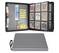 Wonderpool Carpeta de Tarjetas Toploader 9 Bolsillos - Contiene 360 con Bolsillos Interiores Extra Grandes | Piel PU Impermeable Álbum Carga Lateral para MTG TCG Yugioh Cartas Deportivas, Gris