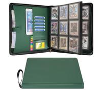 Wonderpool Carpeta de Tarjetas Toploader 9 Bolsillos - Contiene 360 con Bolsillos Interiores Extra Grandes | Piel PU Impermeable Álbum Carga Lateral para MTG TCG Yugioh Cartas Deportivas, Verde