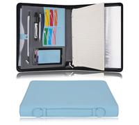 Wonderpool Carpeta de Viaje con Cremallera Carpeta de 3 Anillas A4 Padfolio Estuche de Documentos portafolios Organizador de Oficina Escuela para Hombres y Mujeres (Azul claro)