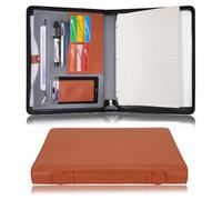 Wonderpool Carpeta de Viaje con Cremallera Carpeta de 3 Anillas A4 Padfolio Estuche de Documentos portafolios Organizador de Oficina Escuela para Hombres y Mujeres (Marrón)