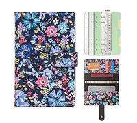 Wonderpool Carpetas cuaderno cuero recargables escritura Diario con patrón & bolsillos - Papel rayado grueso de 100gsm para viajes escolares trabajo (Flores, A6)