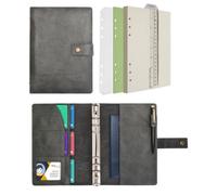 Wonderpool Carpetas Diario de cuero Cuaderno recargable Diario en espiral - Papel de cuadrícula de puntos y bolsillos interiores de cuero real para viajes escolares Trabajo (Gris, A5)