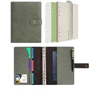 Wonderpool Carpetas Diario de cuero Cuaderno recargable Diario en espiral - Papel de cuadrícula de puntos y bolsillos interiores de cuero real para viajes escolares Trabajo (Verde, A5)