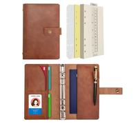 Wonderpool Carpetas Diario de cuero Cuaderno recargable Diario en espiral - Papel de cuadrícula de puntos y bolsillos interiores de cuero real para viajes escolares Trabajo (Café, A6)