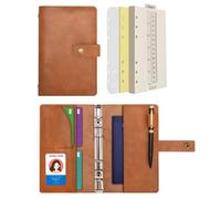 Wonderpool Carpetas Diario de cuero Cuaderno recargable Diario en espiral - Papel de cuadrícula de puntos y bolsillos interiores de cuero real para viajes escolares Trabajo (Marrón, A6)