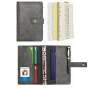 Wonderpool Carpetas Diario de cuero Cuaderno recargable Diario en espiral - Papel de cuadrícula de puntos y bolsillos interiores de cuero real para viajes escolares Trabajo (Gris, A6)