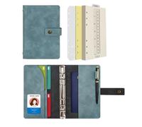 Wonderpool Carpetas Diario de cuero Cuaderno recargable Diario en espiral - Papel de cuadrícula de puntos y bolsillos interiores de cuero real para viajes escolares Trabajo (Cielo azul, A6)