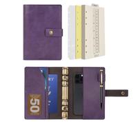 Wonderpool Carpetas Diario de cuero Cuaderno recargable Diario en espiral - Papel de cuadrícula de puntos y bolsillos interiores de cuero real para viajes escolares Trabajo (Morado, A6)