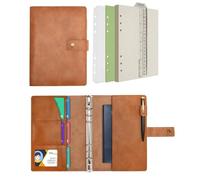 Wonderpool Carpetas Diario de cuero Cuaderno recargable Diario en espiral - Papel de cuadrícula de puntos y bolsillos interiores de cuero real para viajes escolares Trabajo (Marrón, A5)